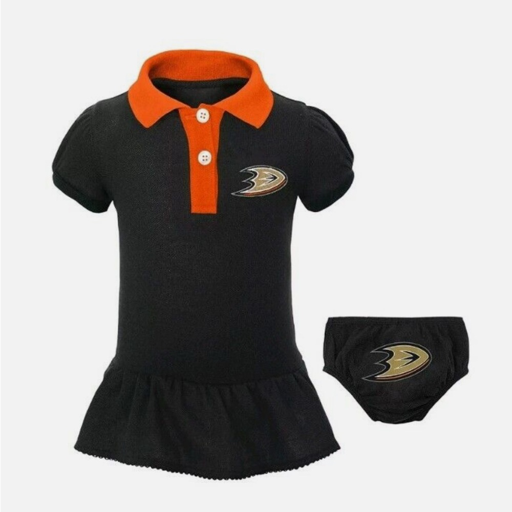 NHL Anaheim Ducks Little Prep Polo Dress & Diaper Cover Set, 12 Months, Black